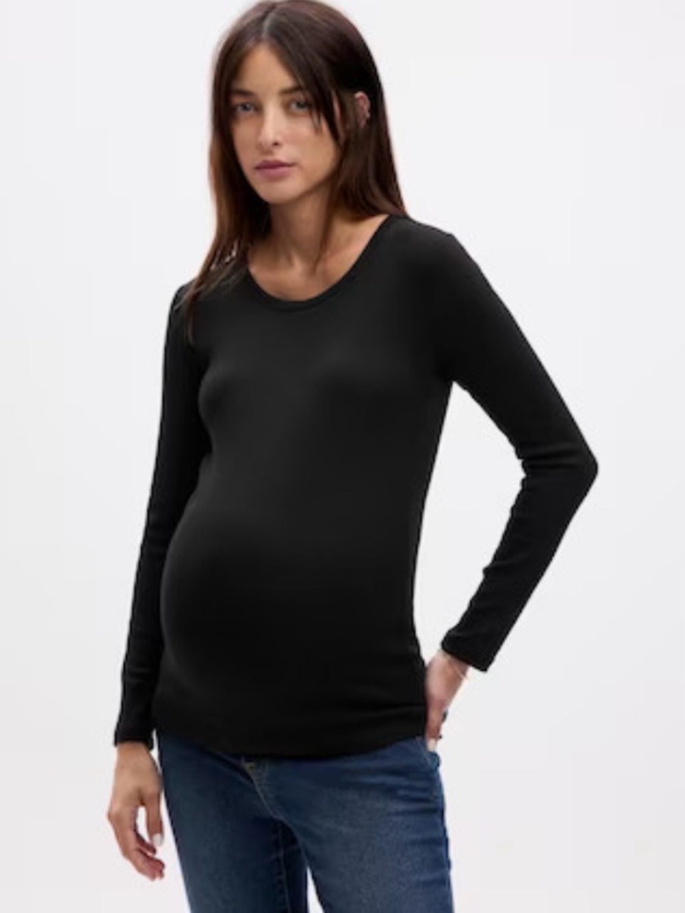 Gap Black Maternity Long-Sleeve Crew Neck Top